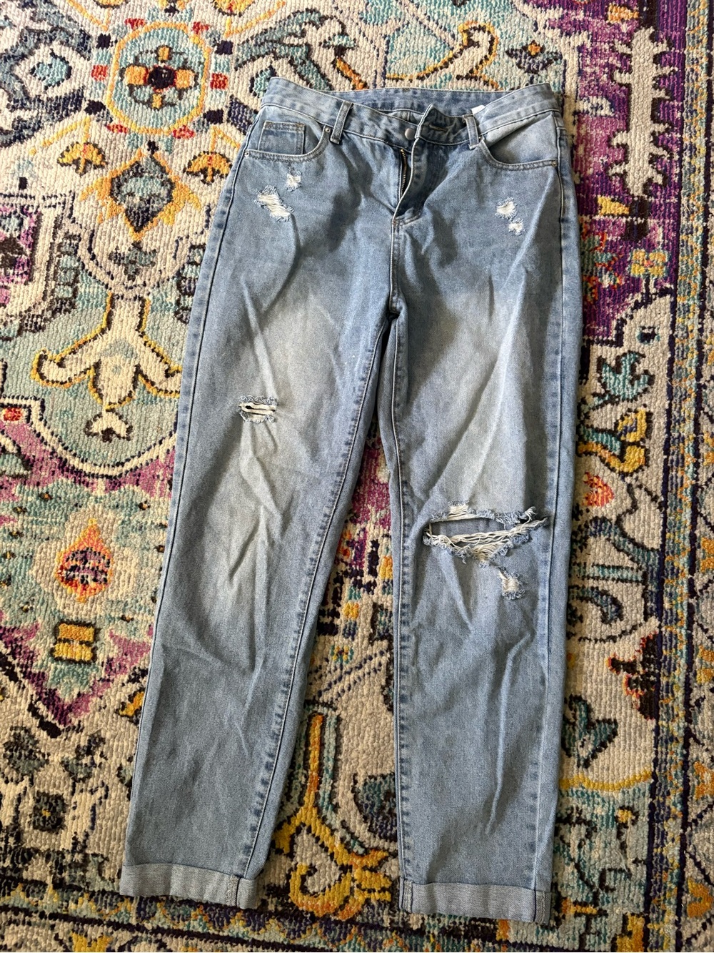 SHEIN Light Blue Distressed Boyfriend Jeans